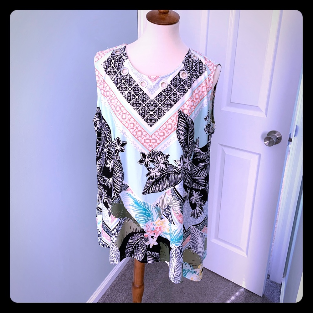 New Directions Floral Sleeveless Blouse - Black, White, Pink, Blue
